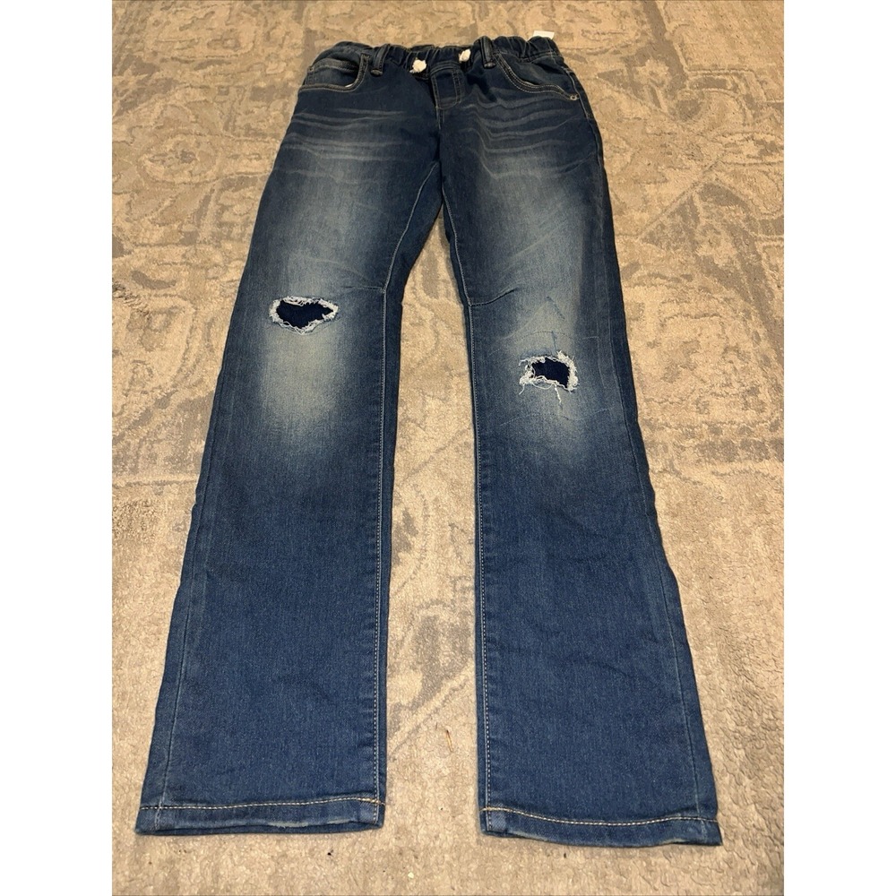 New GAP DISTRESSED STRETCH SLIM PULL-ON DRAWSTRING BLUE JEANS XL‎ 12-13 Boys